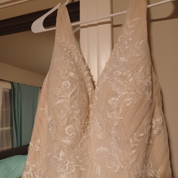 Azazie Joie Diamond White Nude A-Line V-Neck Sequins Tulle Dress NWOT - Picture 5 of 9